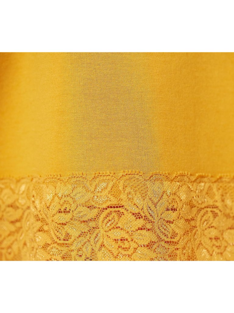 Denim And Co Essentials Turtleneck Size Xs Jersey Top With Lace Hem Yellow New — image 3 of 8